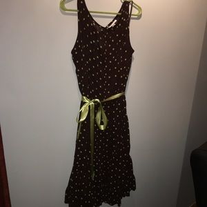 Flowy brown with green polka dot dress